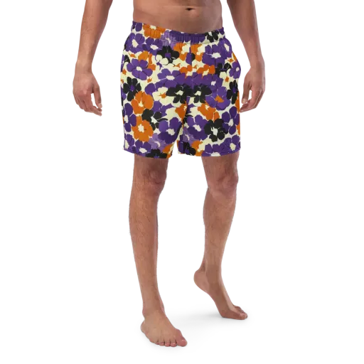 Violet Ember Bloom on a Swim Trunks