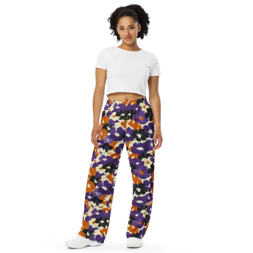 Violet Ember Bloom on a Wide-Leg Pants