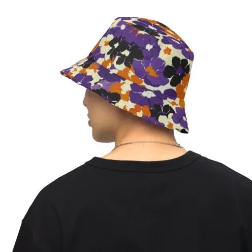 Violet Ember Bloom on a Reversible Bucket Hat