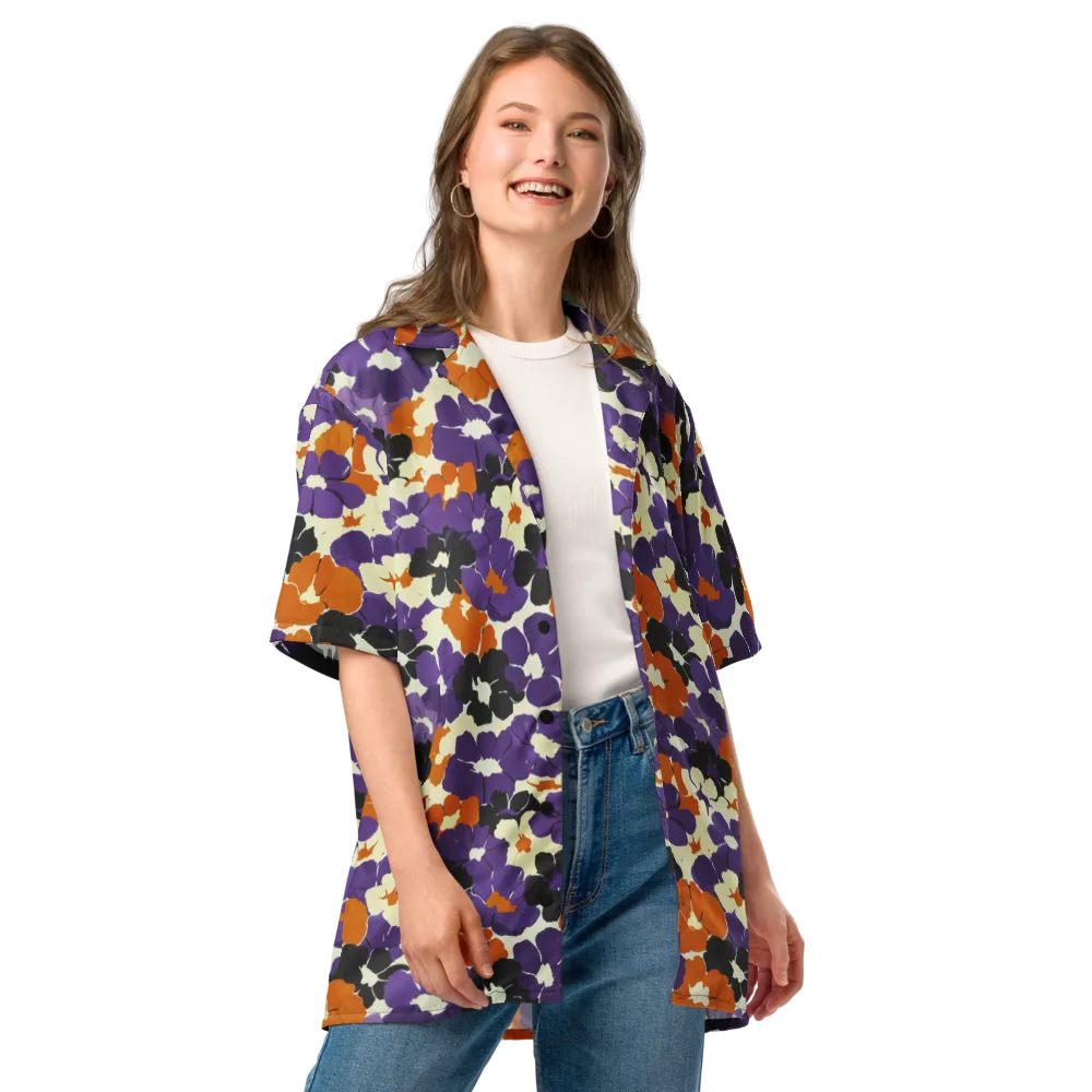 Violet Ember Bloom on Button Shirt — Front
