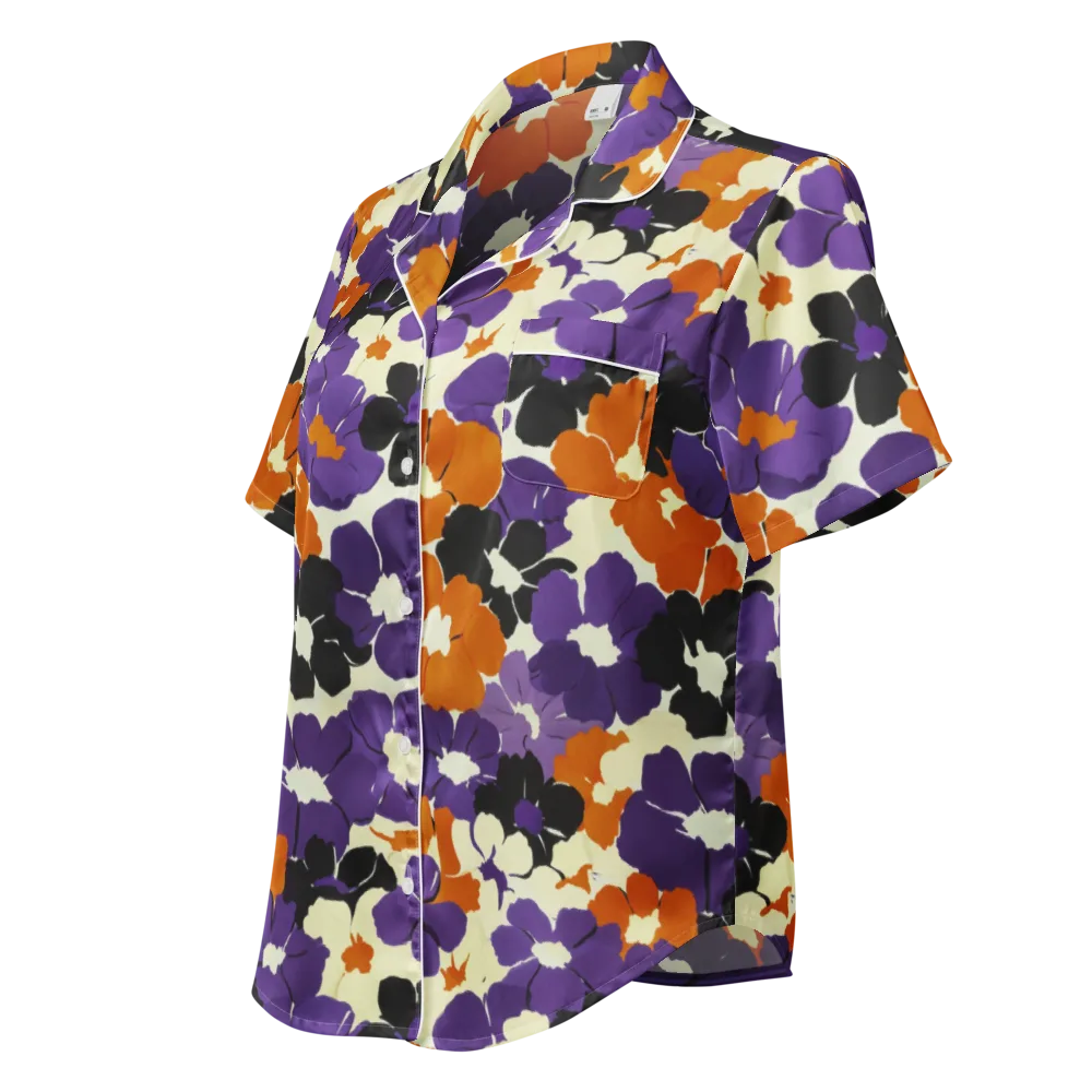 Violet Ember Bloom on Women's Short Sleeve Pajama Top — Left Front