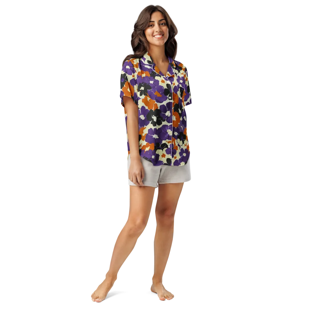 Violet Ember Bloom on Women's Short Sleeve Pajama Top — Front