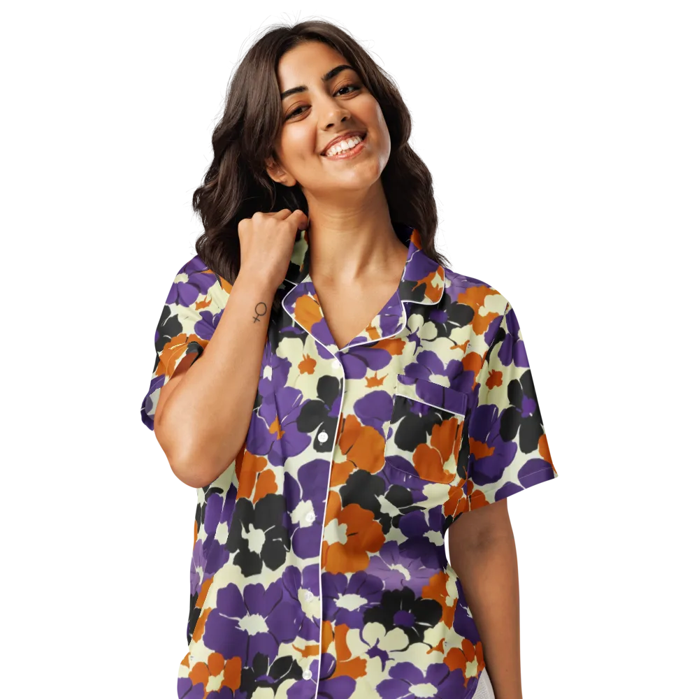Violet Ember Bloom on Women's Short Sleeve Pajama Top — Front