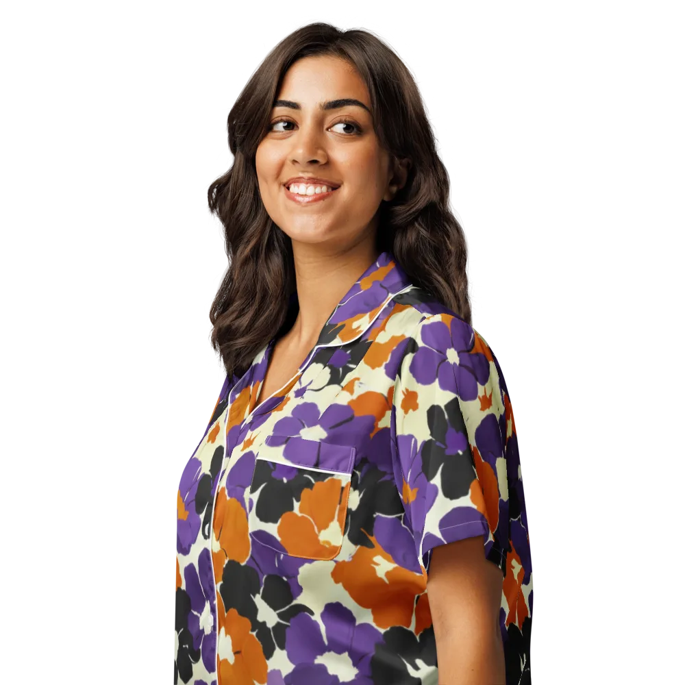 Violet Ember Bloom on Women's Short Sleeve Pajama Top — Left Front