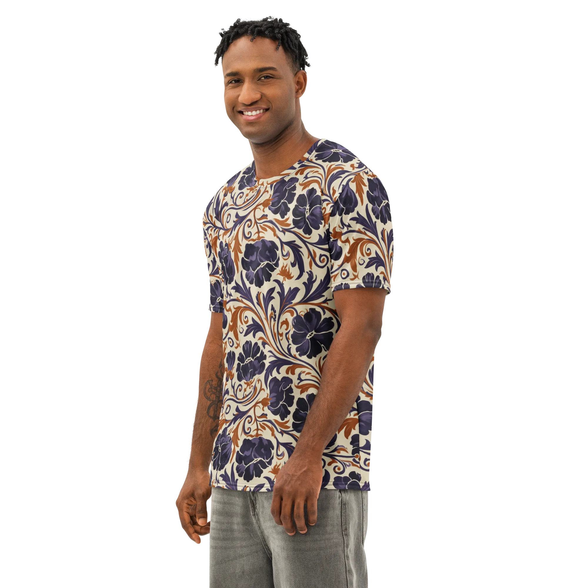 Velvet Scroll on Men's Cotton Crew Neck T-Shirt — Left Front