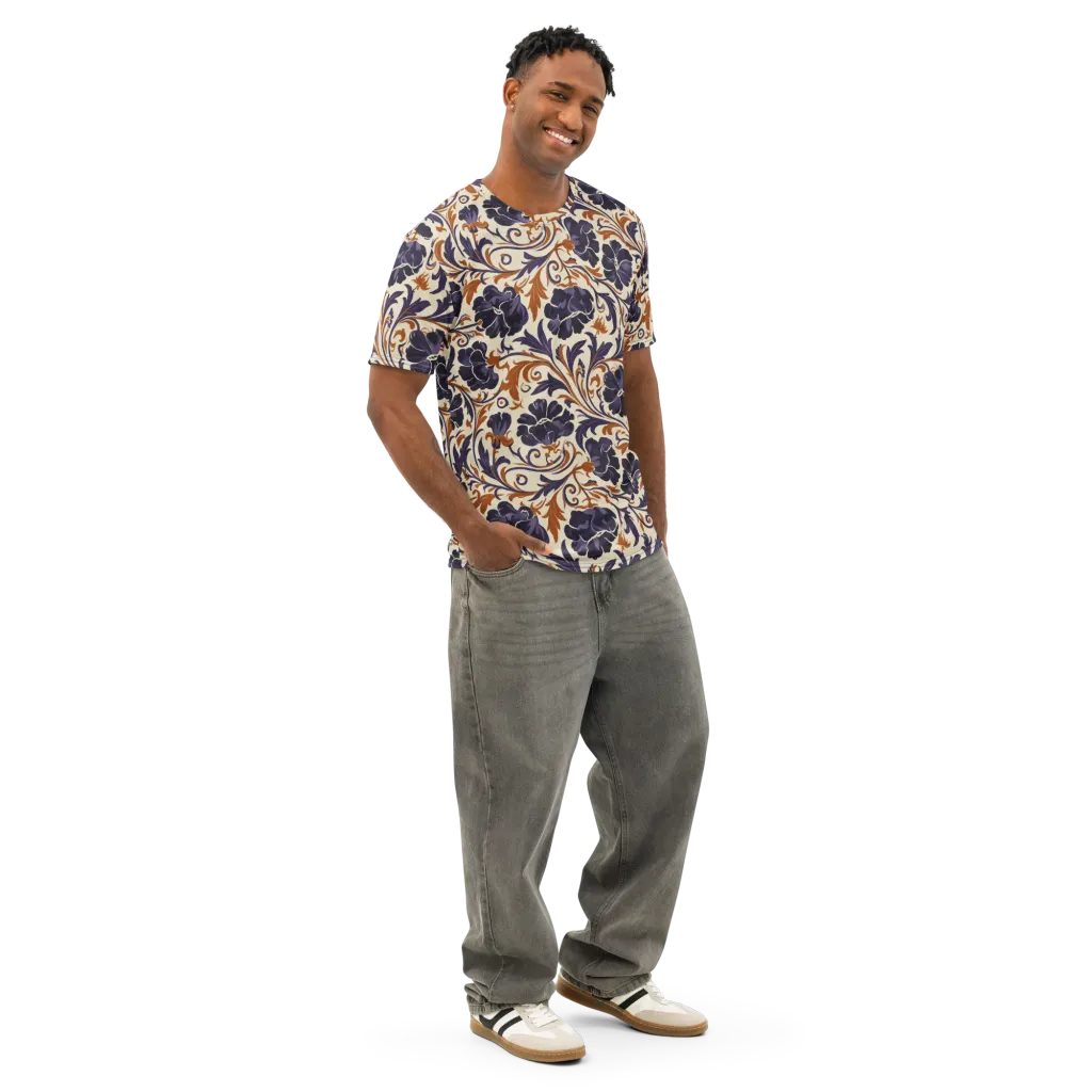 Velvet Scroll on Men's Cotton Crew Neck T-Shirt — Right Front
