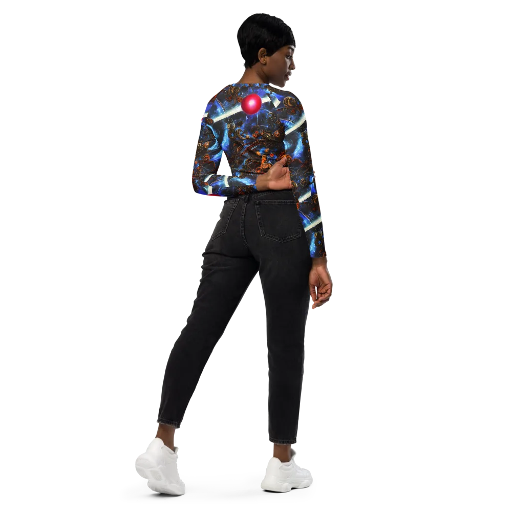 Pimenov's Cosmos on Long Sleeve Crop Top — Right Back
