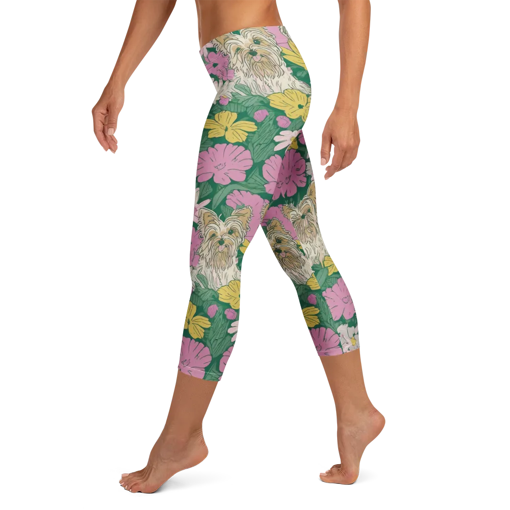 Garden Yorkies on Capri Leggings — Left