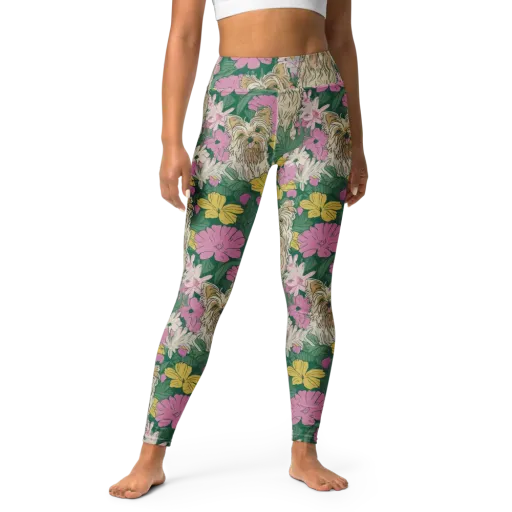 Garden Yorkies on a Yoga Leggings