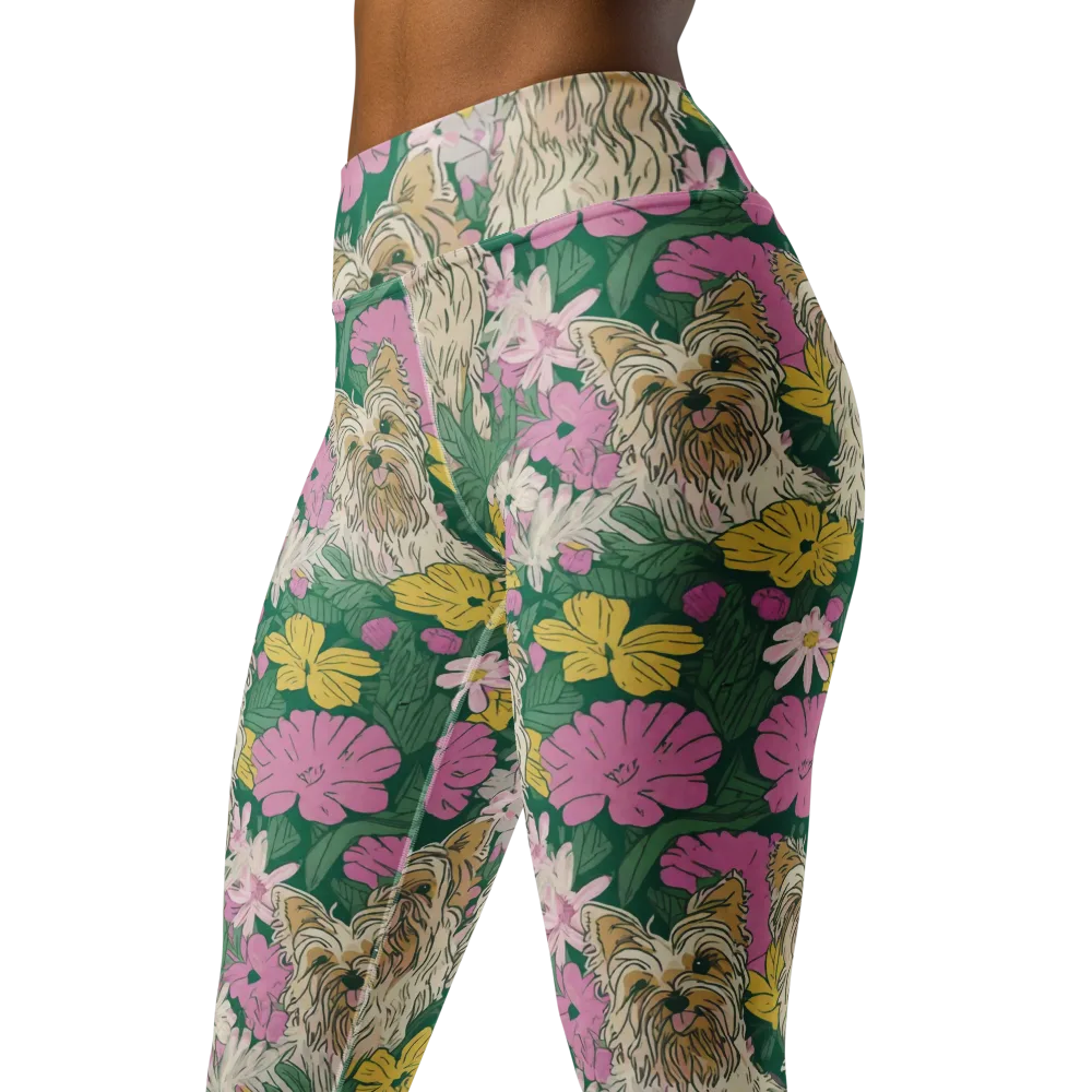 Garden Yorkies on Yoga Leggings — Left Front