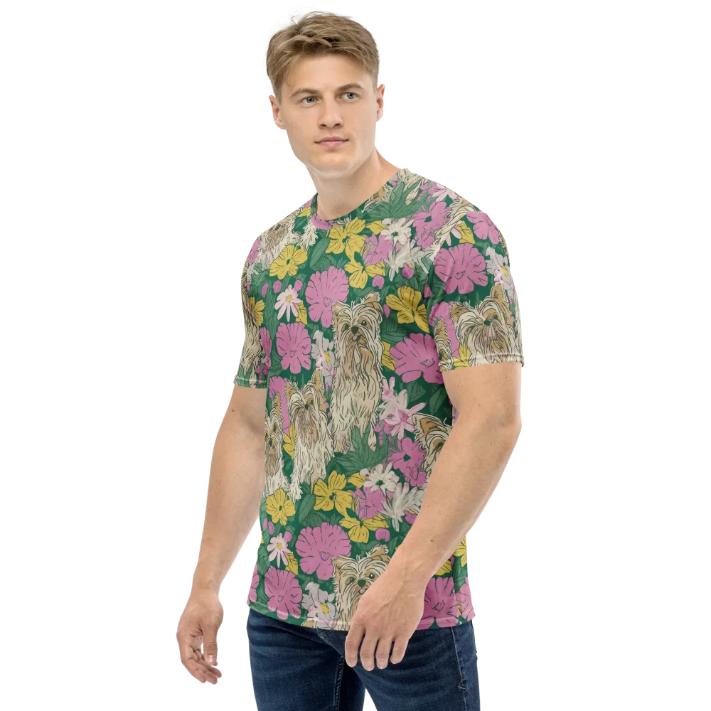 Garden Yorkies on Men's Crew Neck T-Shirt — Left