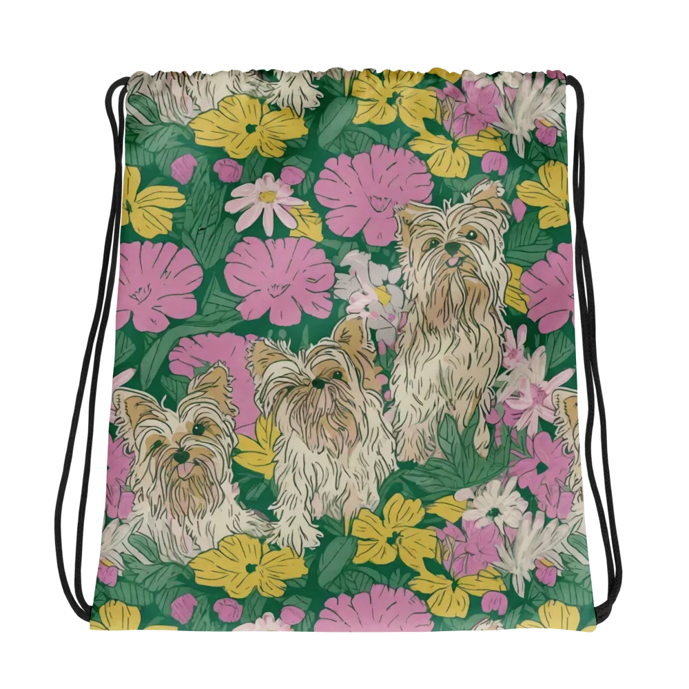 Garden Yorkies on Drawstring Bag — Photo