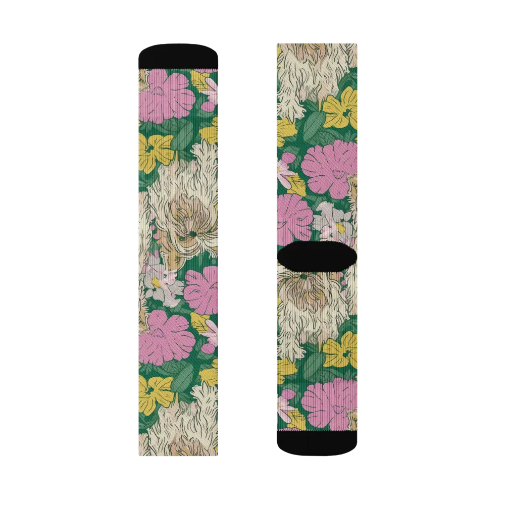 Garden Yorkies on Socks — Left Sock