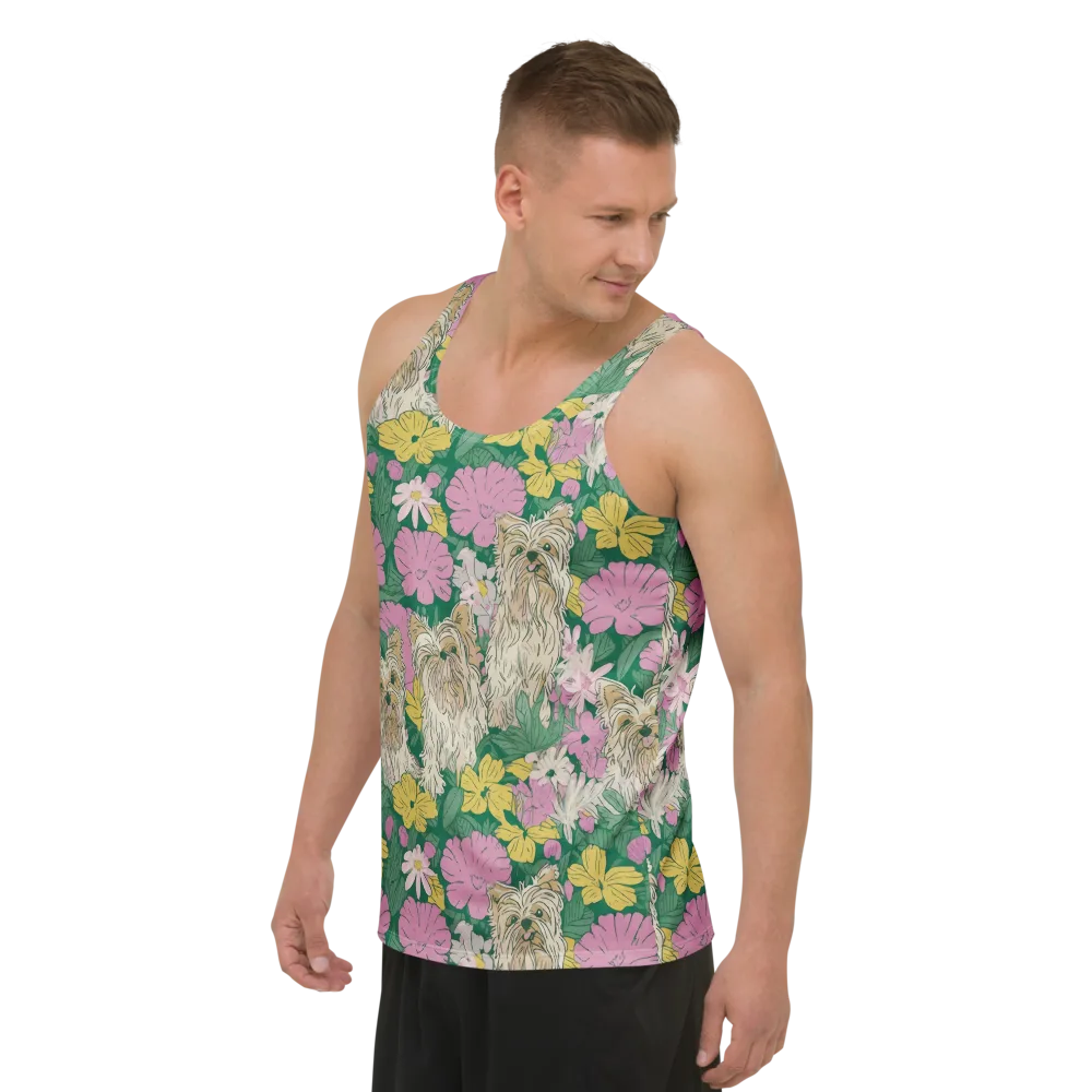 Garden Yorkies on Men's Tank Top — Left Front