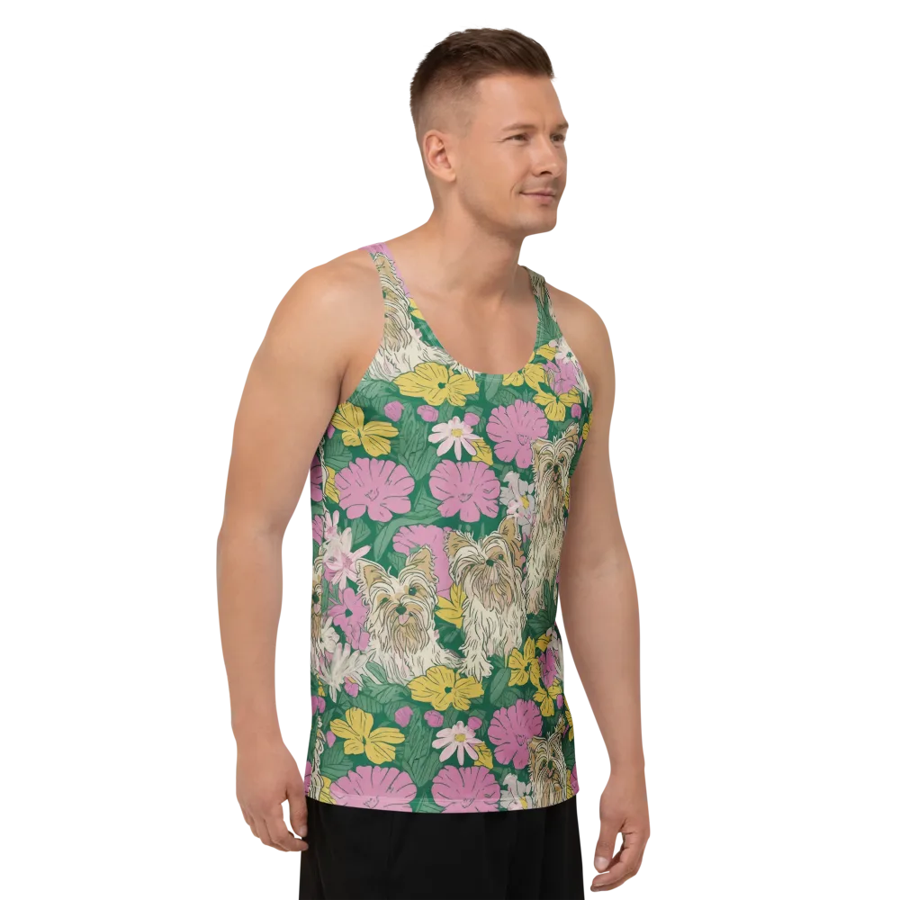 Garden Yorkies on Men's Tank Top — Right Front