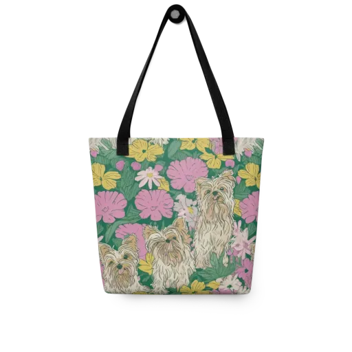 Garden Yorkies on a Tote Bag