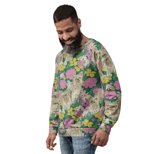 Garden Yorkies on a Sweatshirt