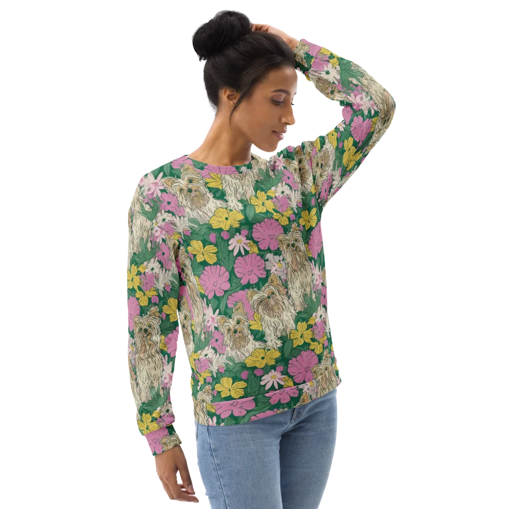 Garden Yorkies on Sweatshirt — Right Front