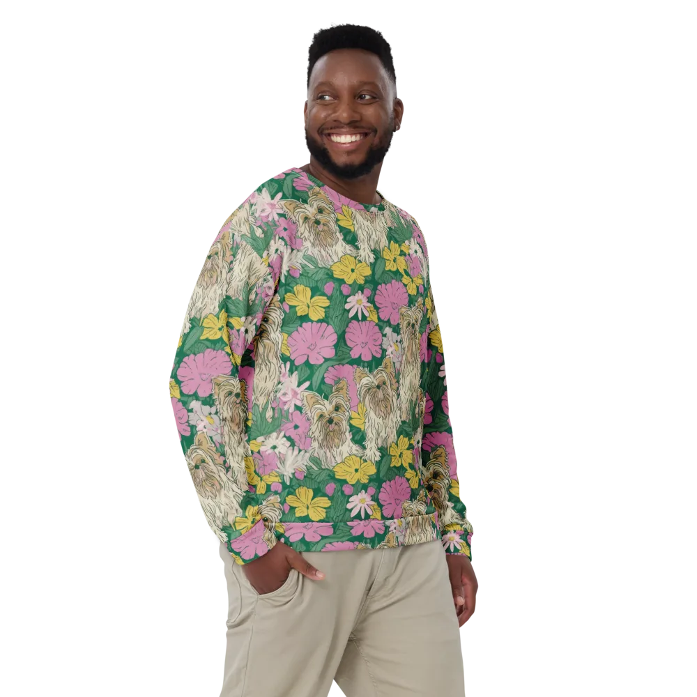 Garden Yorkies on Sweatshirt — Front