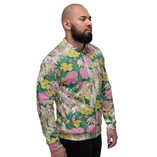 Garden Yorkies on a Bomber Jacket