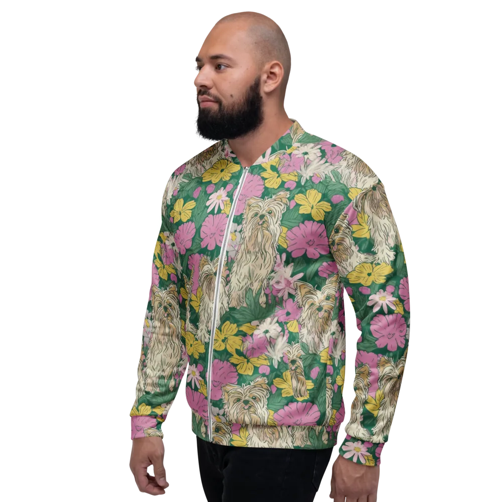 Garden Yorkies on Bomber Jacket — Left
