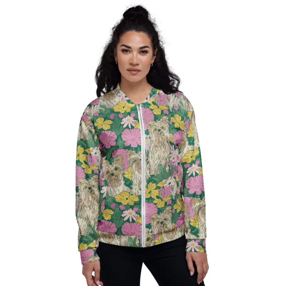 Garden Yorkies on Bomber Jacket — Front