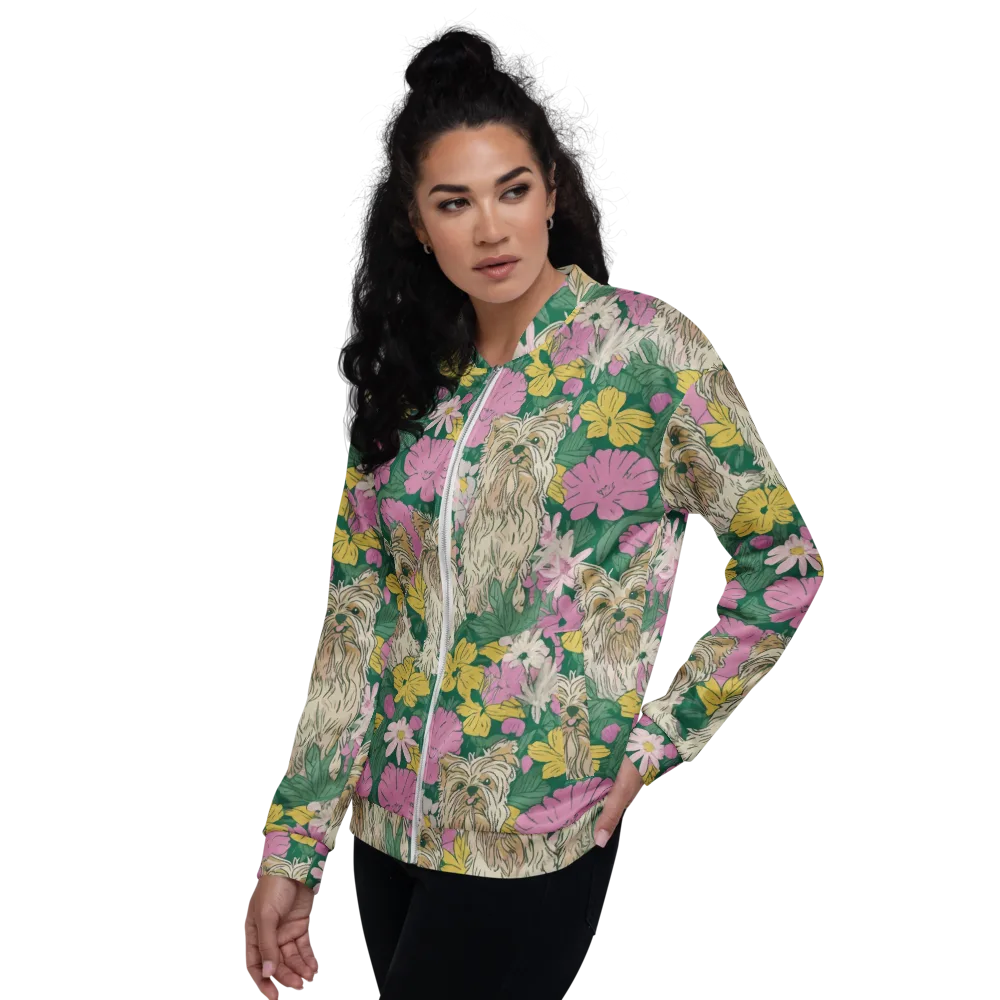 Garden Yorkies on Bomber Jacket — Left