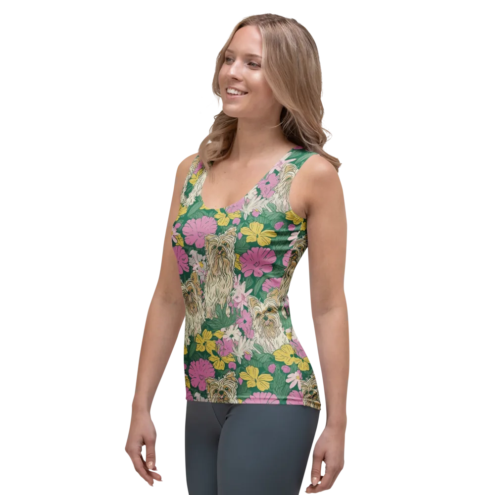 Garden Yorkies on Women's Tank Top — Left Front