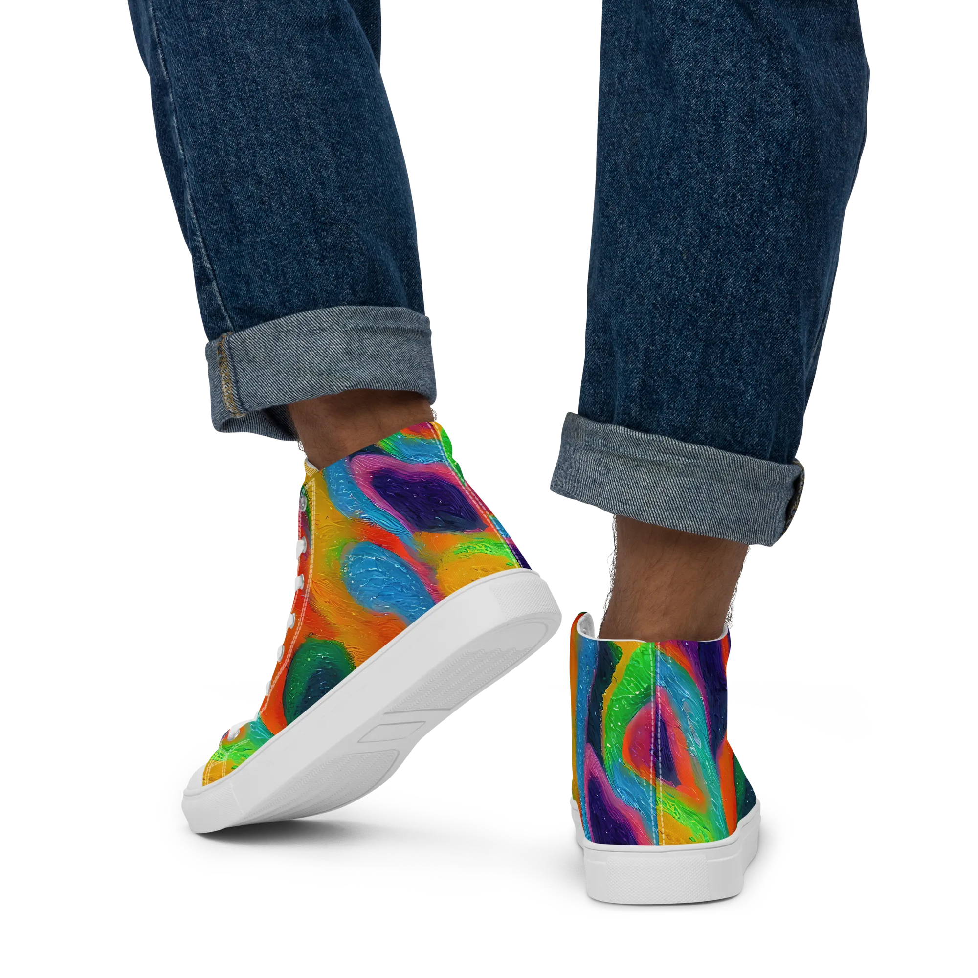Jewel Jumble on Men's High Top Canvas Shoes — Back