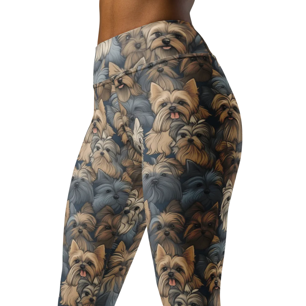 Yorkie Cloudburst on Yoga Leggings — Left Front