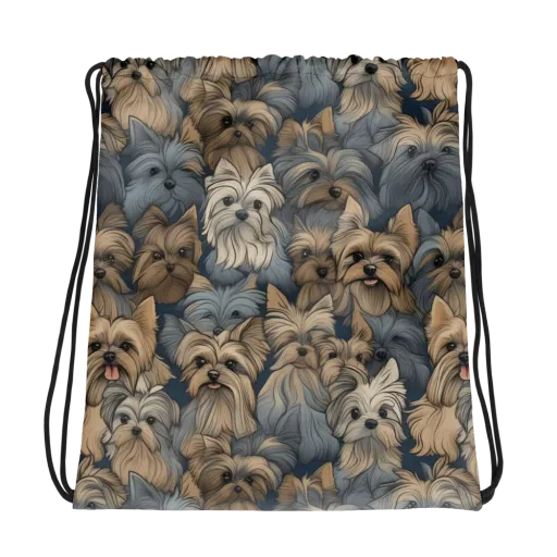 Yorkie Cloudburst on a Drawstring Bag