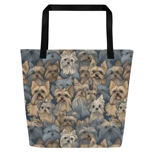 Yorkie Cloudburst on Large Tote Bag W/ Pocket
