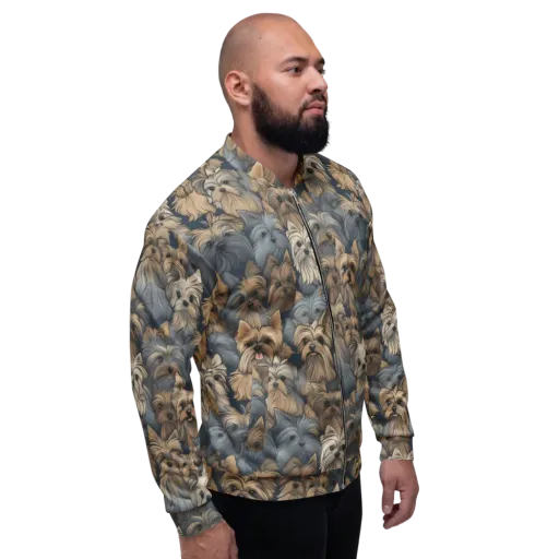 Yorkie Cloudburst on a Bomber Jacket