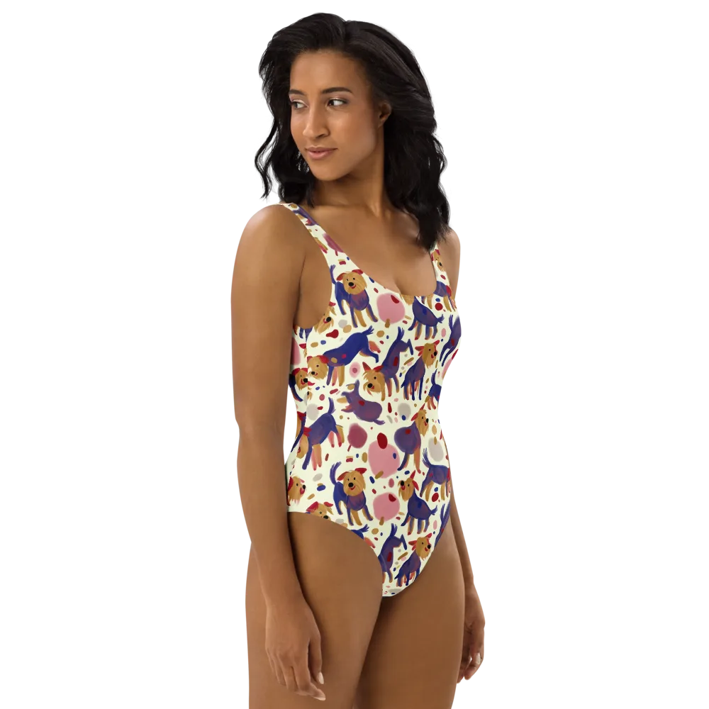Terrier Confetti on One-Piece Swimsuit — Right