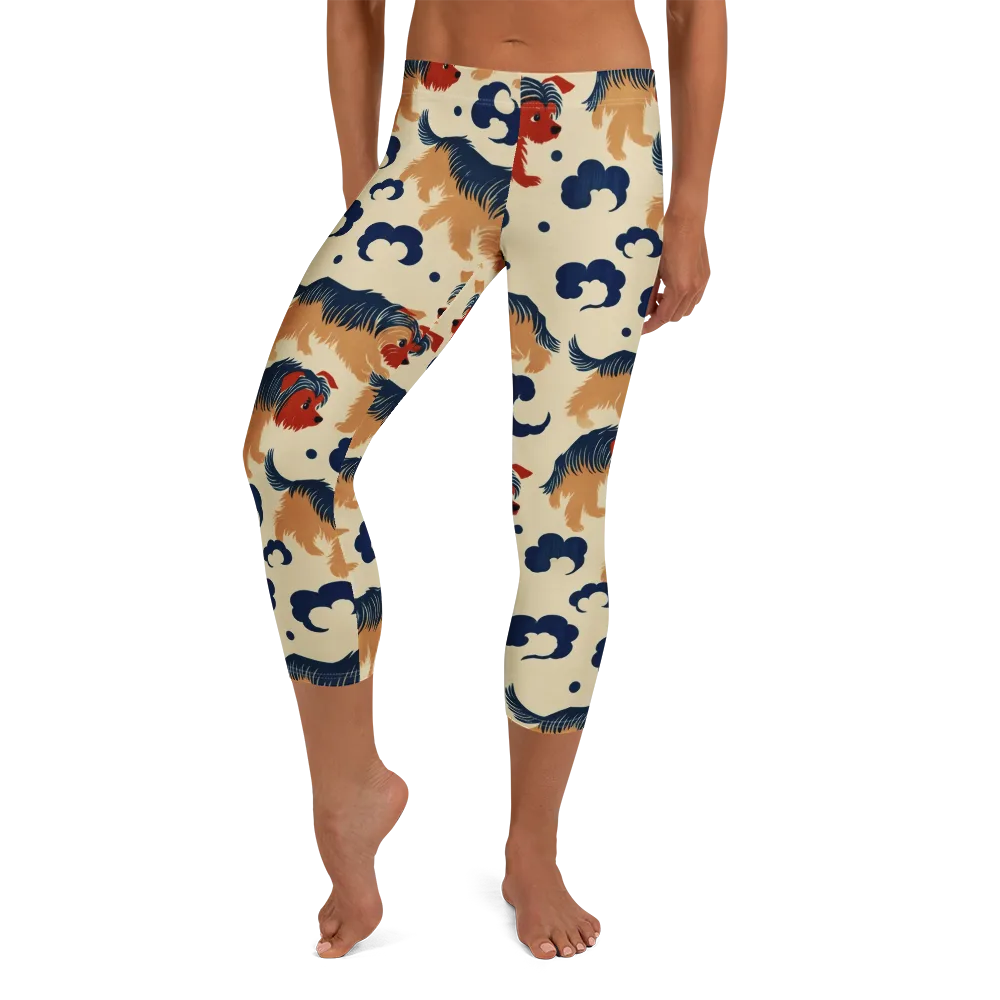 Terrier Cloud Parade on Capri Leggings — Front