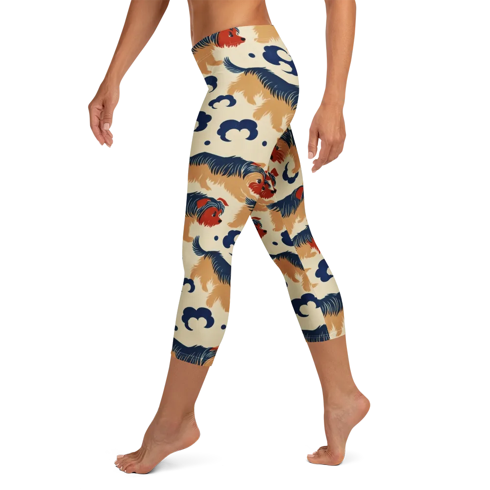 Terrier Cloud Parade on Capri Leggings — Left