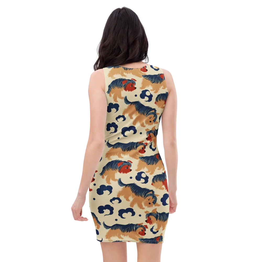 Terrier Cloud Parade on Bodycon Dress — Back