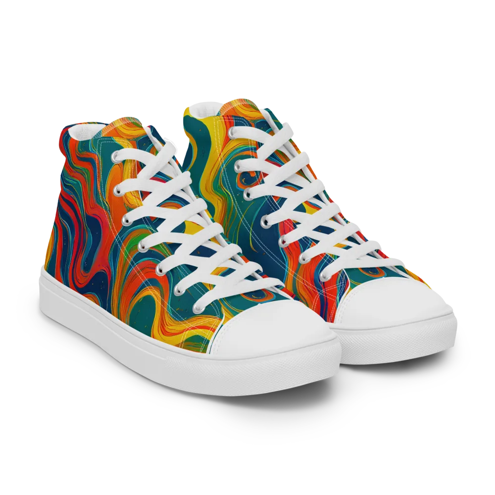 Molten Ribbons on Men's High Top Canvas Shoes — Right Front