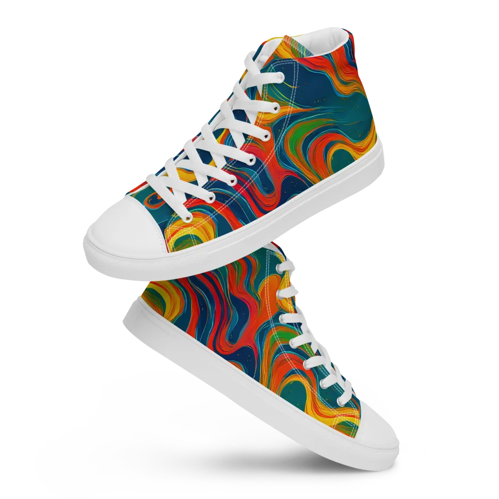 Molten Ribbons on Men's High Top Canvas Shoes — Front