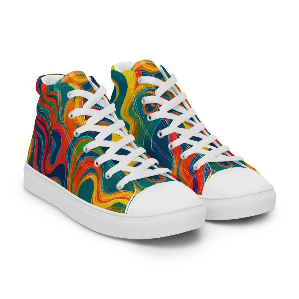 Molten Ribbons on Women's High Top Canvas Shoes — Right Front