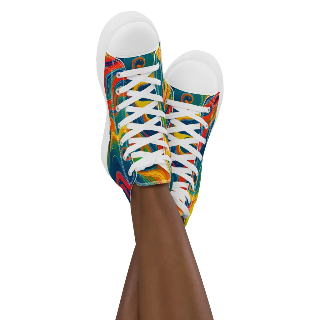 Molten Ribbons on Women's High Top Canvas Shoes — Front