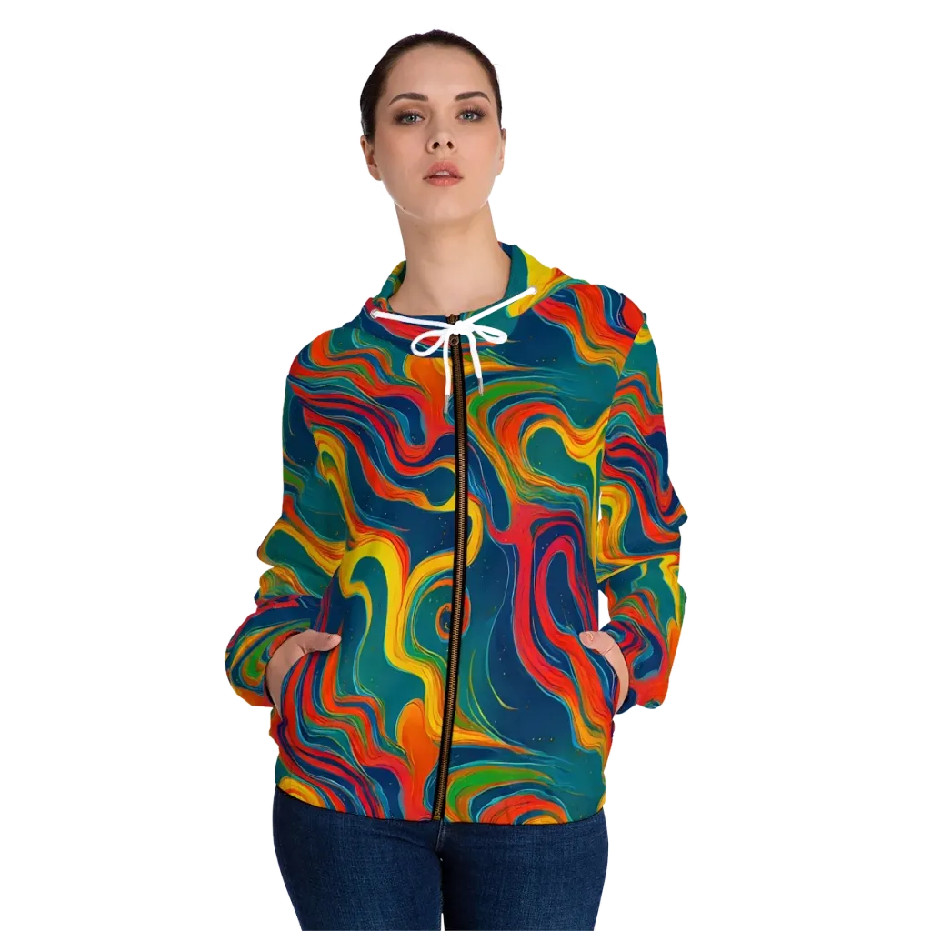 Molten Ribbons on Women's Full-Zip Hoodie — Front On Person