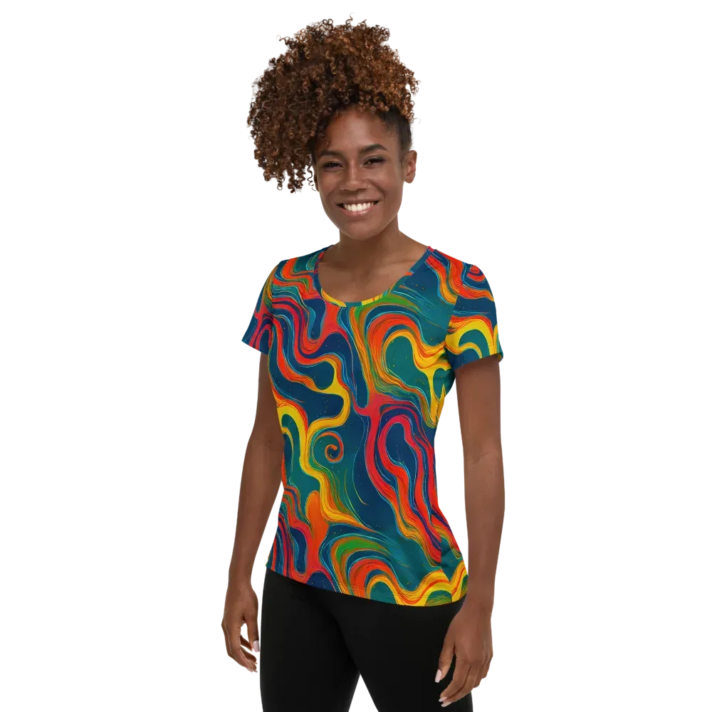 Molten Ribbons on Women's Athletic T-Shirt — Left