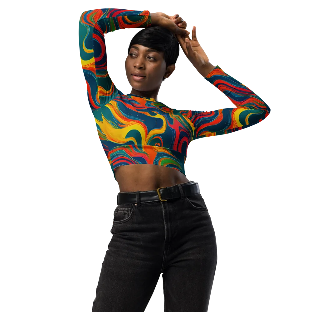 Molten Ribbons on Long Sleeve Crop Top — Front