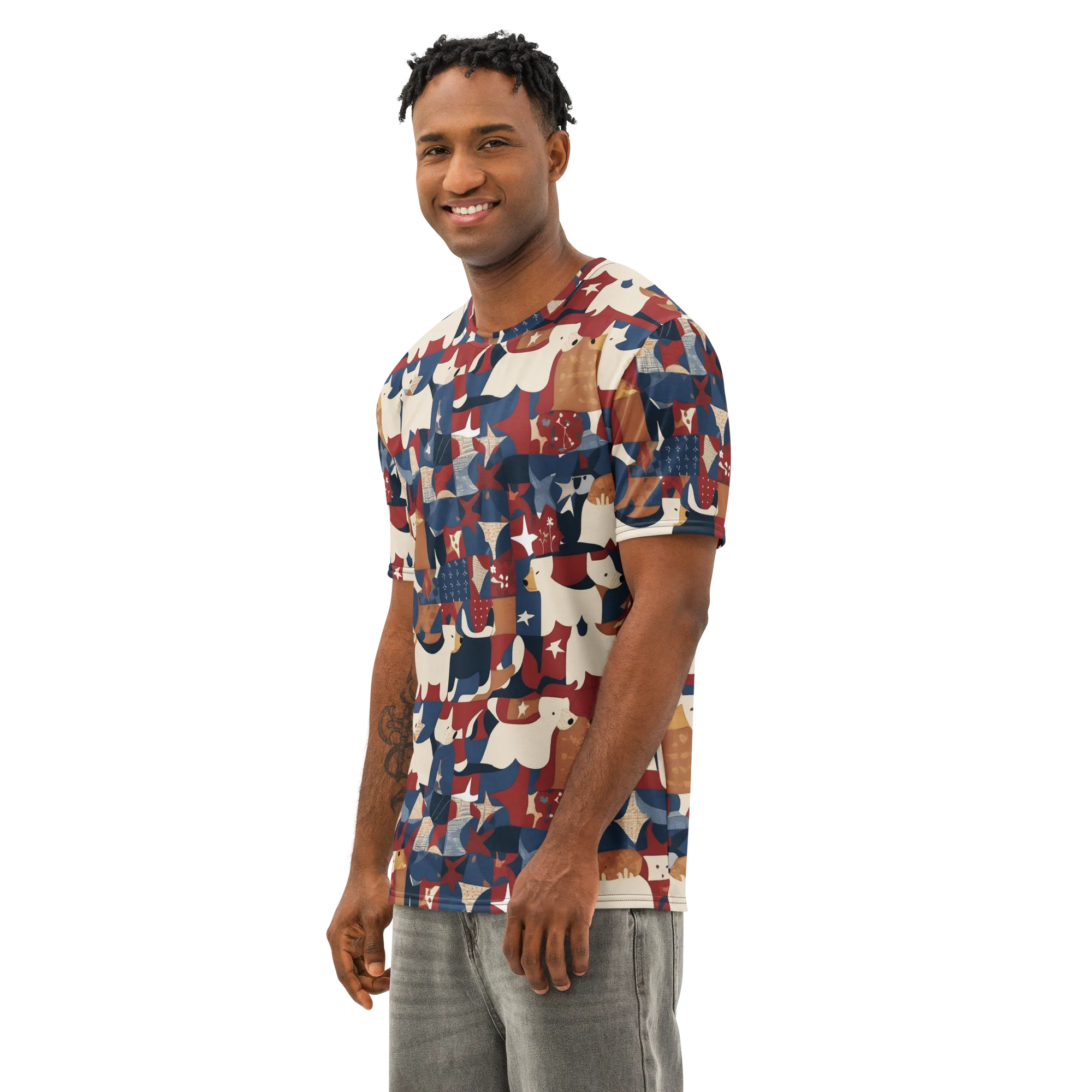 Midnight Mutt on Men's Cotton Crew Neck T-Shirt — Left Front