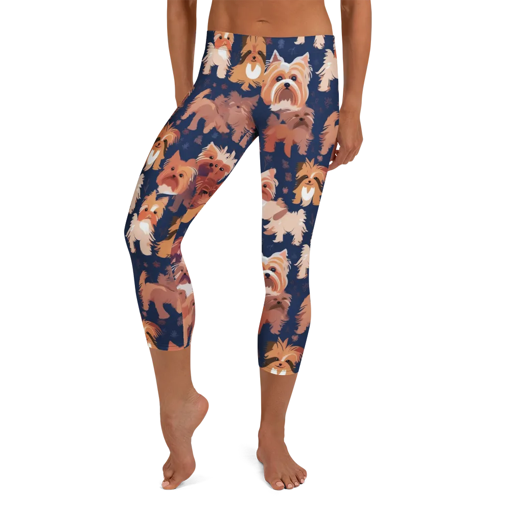 Midnight Mutt Garden on Capri Leggings — Front