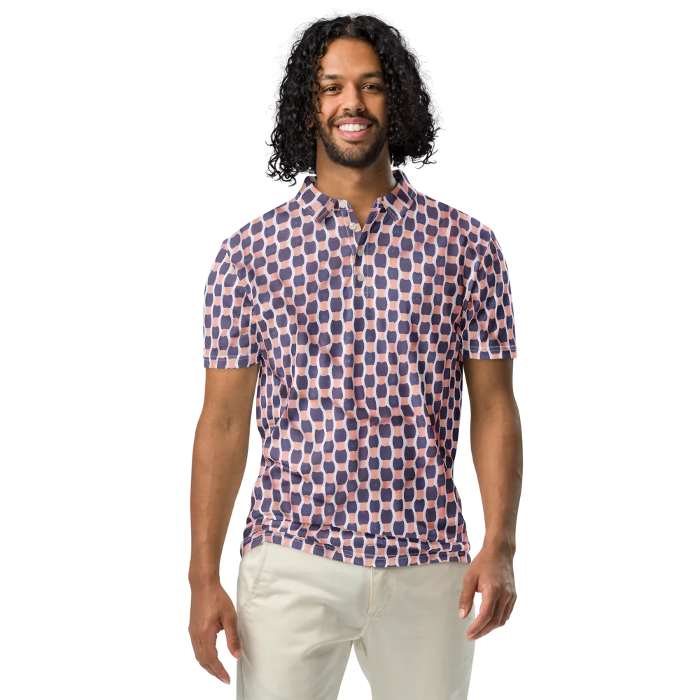 Indigo Blush Mosaic on Men's Slim Fit Polo Shirt — Front