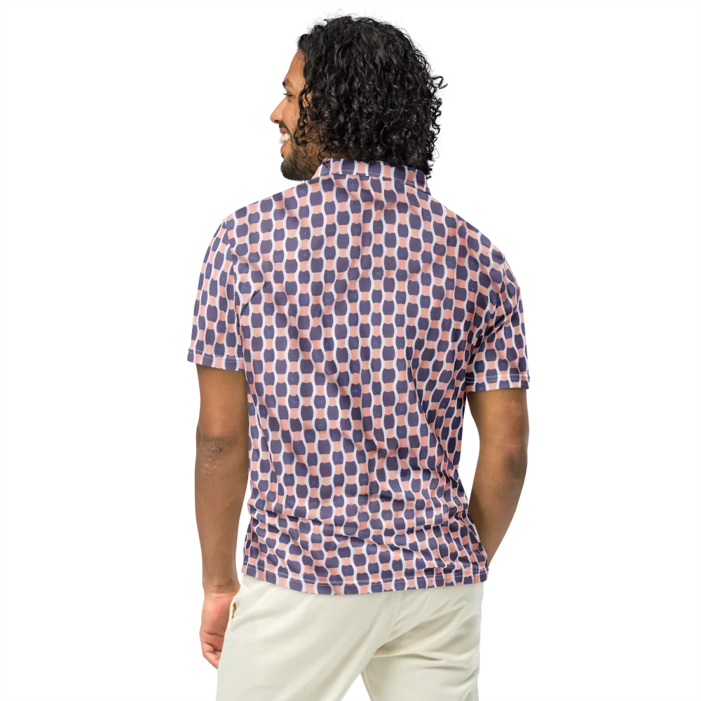Indigo Blush Mosaic on Men's Slim Fit Polo Shirt — Back