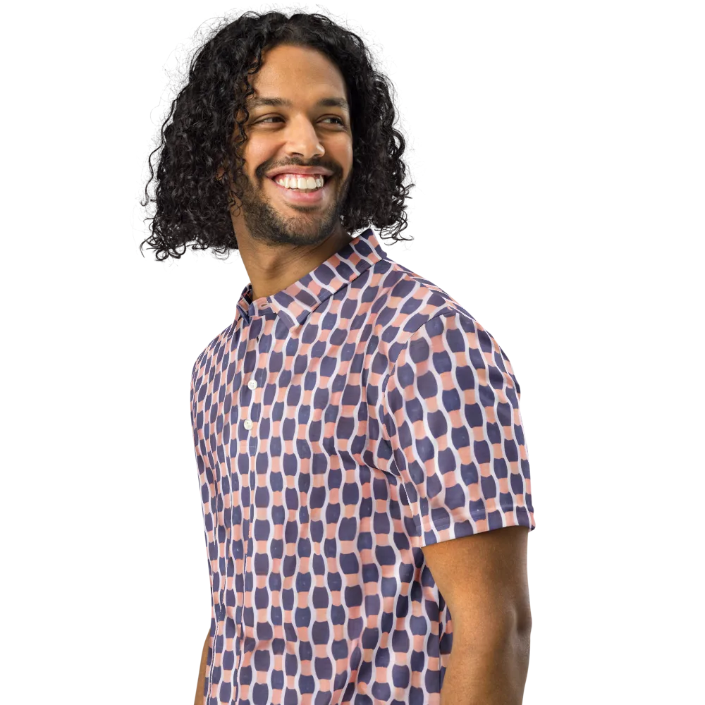 Indigo Blush Mosaic on Men's Slim Fit Polo Shirt — Left Front