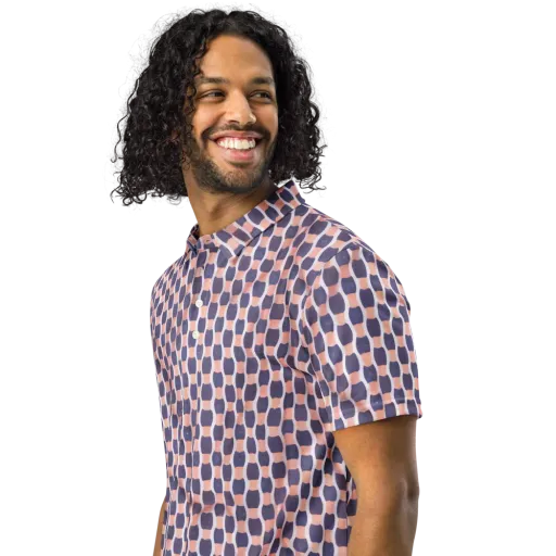 Indigo Blush Mosaic on a Men's Slim Fit Polo Shirt